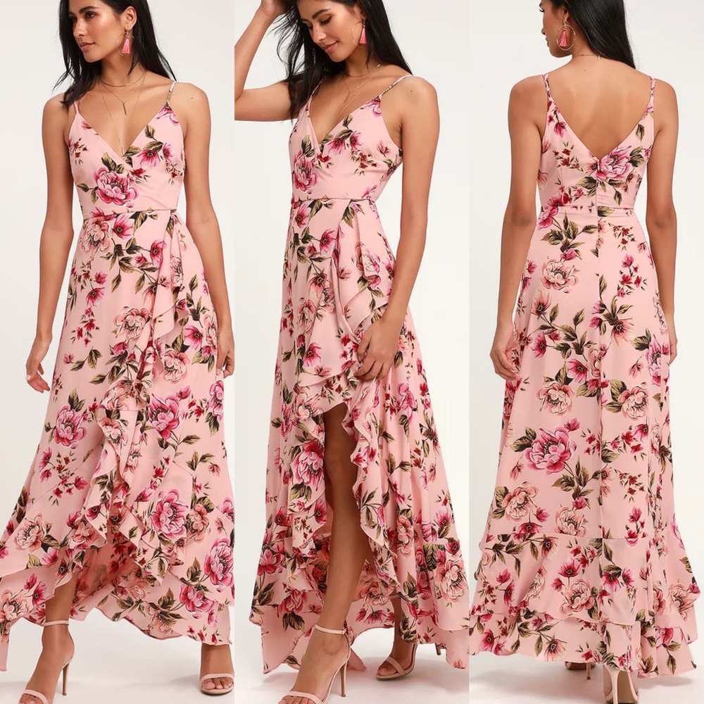 Lulus Bodacious Bella Blush Pink Floral Print Maxi Dress - Women’s S